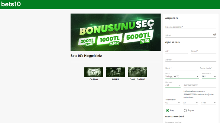 Bets10 üyelik açma